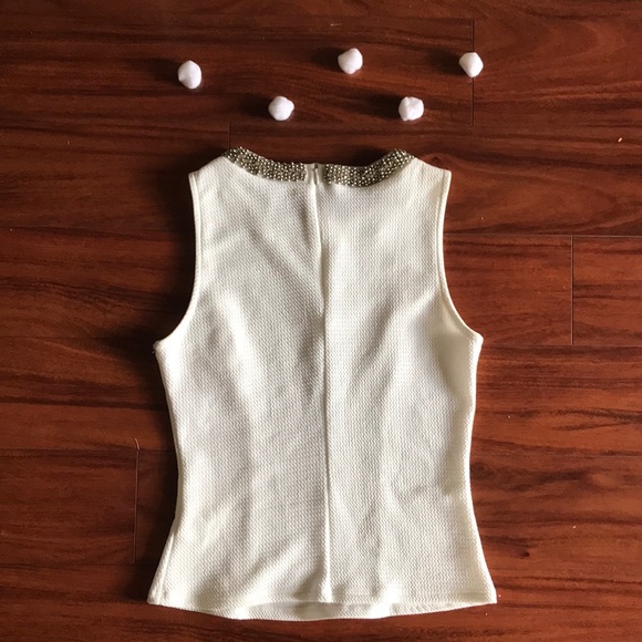 White Sleeveless Shirt with Jeweled Neckline - Picture 3 of 6